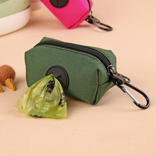 Canvas Dog Poop Bag Holder, Outdoor Pet Waste Bag Dispenser with Carabiner Clip, Animal Waste Collection Pouch