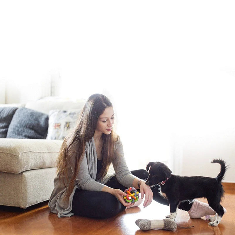 Colorful bell woven ball Rainbow toy ball Burst dog bite resistant toy rubber pet supplies