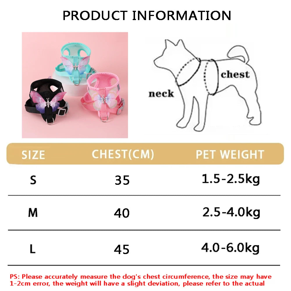 Butterfly Cute Breathable Dog Harness Set for Small Cat Harness Leash Puppy Chest Vest Outdoor Walking Dog Harness Accessories