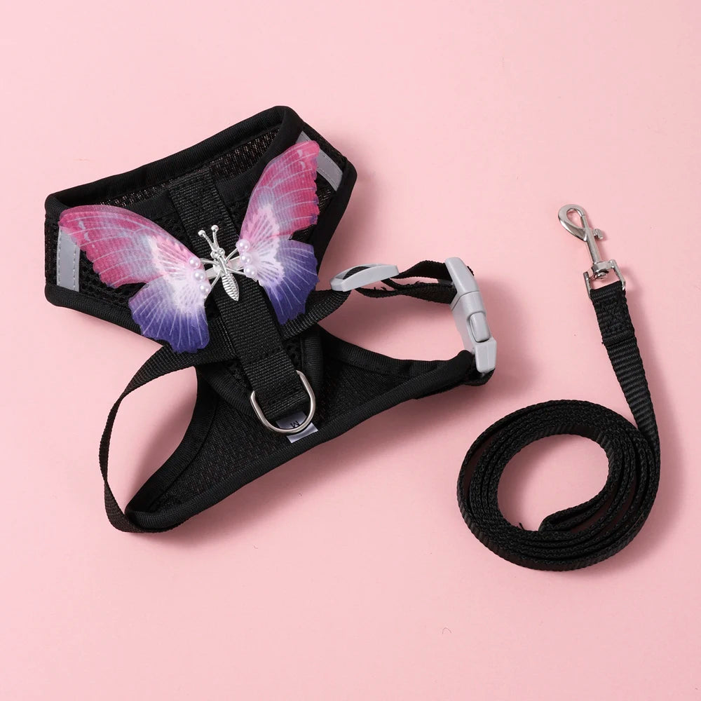 Butterfly Cute Breathable Dog Harness Set for Small Cat Harness Leash Puppy Chest Vest Outdoor Walking Dog Harness Accessories