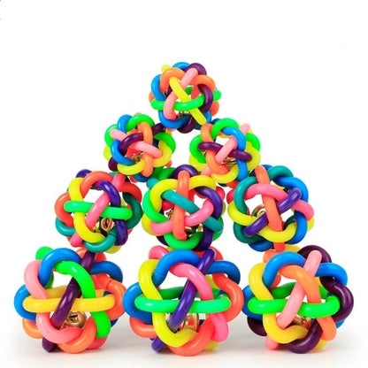 Colorful bell woven ball Rainbow toy ball Burst dog bite resistant toy rubber pet supplies