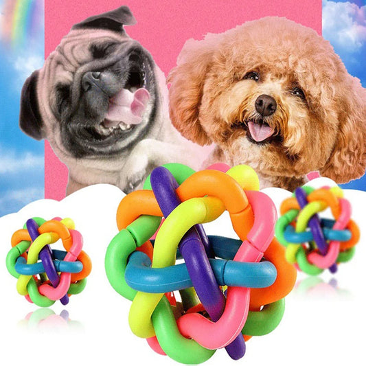 Colorful bell woven ball Rainbow toy ball Burst dog bite resistant toy rubber pet supplies