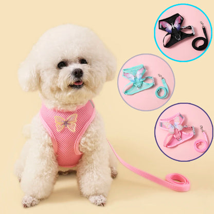 Butterfly Cute Breathable Dog Harness Set for Small Cat Harness Leash Puppy Chest Vest Outdoor Walking Dog Harness Accessories