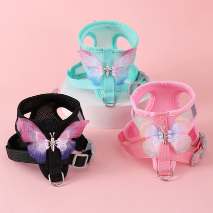 Butterfly Cute Breathable Dog Harness Set for Small Cat Harness Leash Puppy Chest Vest Outdoor Walking Dog Harness Accessories