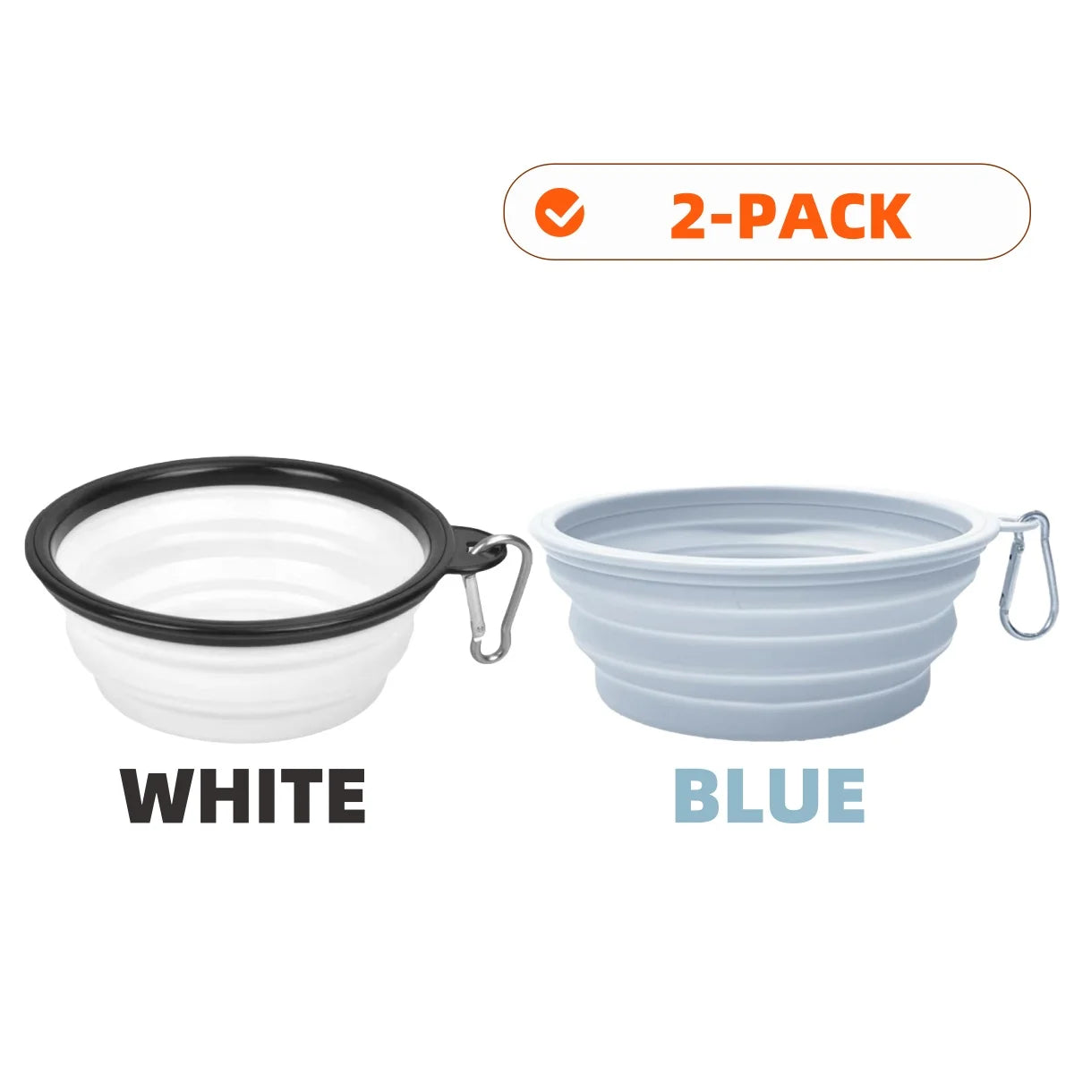 2pcs Collapsible Pet Silicone Dog Food Water Bowl Outdoor Camping Travel Portable Folding Supplies Dishes with Carabiner