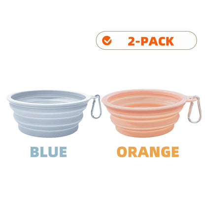 2pcs Collapsible Pet Silicone Dog Food Water Bowl Outdoor Camping Travel Portable Folding Supplies Dishes with Carabiner