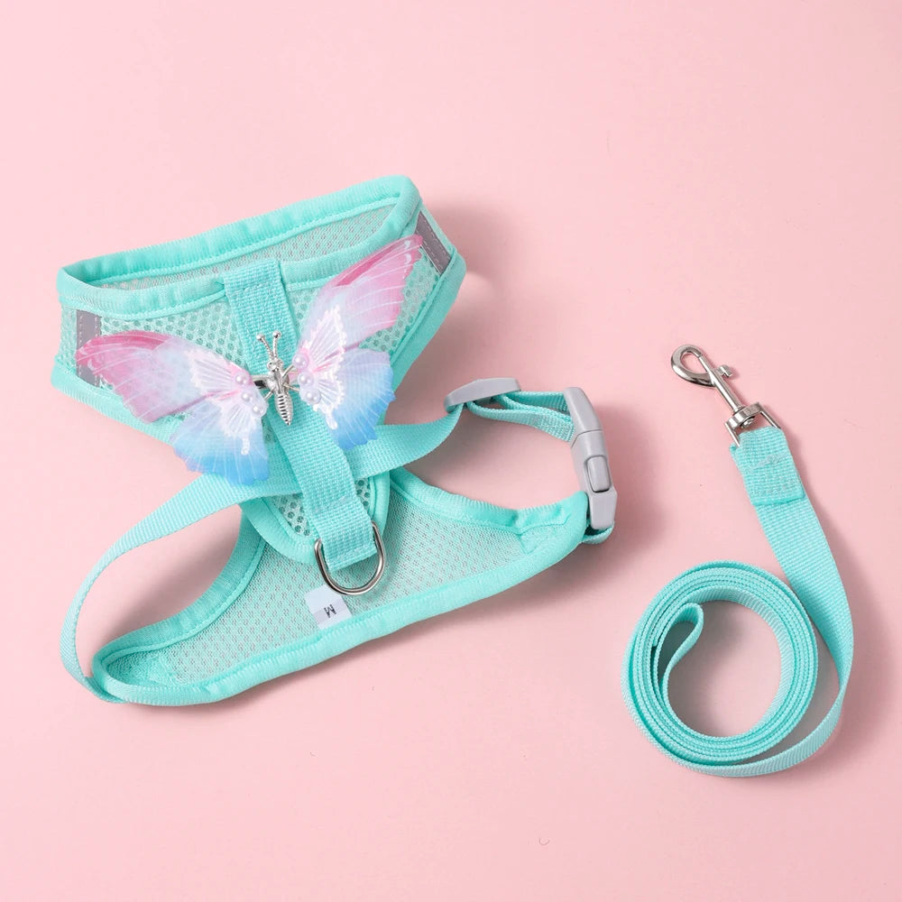 Butterfly Cute Breathable Dog Harness Set for Small Cat Harness Leash Puppy Chest Vest Outdoor Walking Dog Harness Accessories